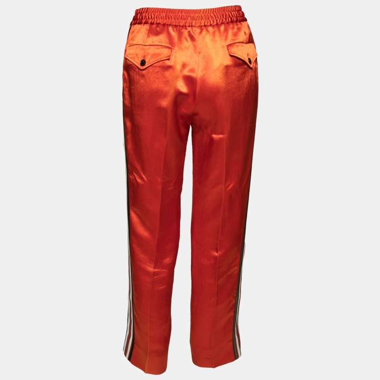 Pre Owned Gucci Orange Silk Gucci Stripe Jogging Pants L