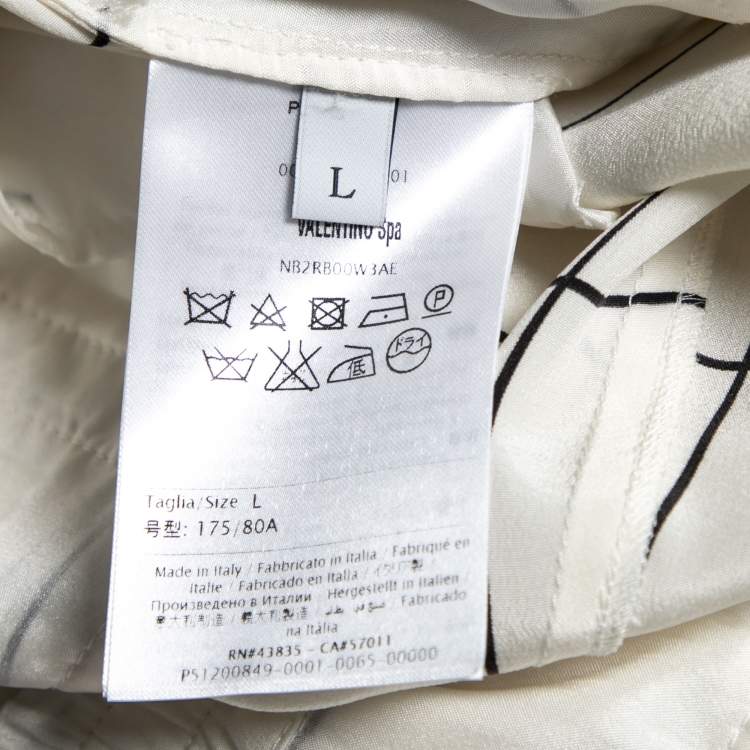 Pre Owned Valentino White and Black Windowpane Check Printed Silk Trousers L