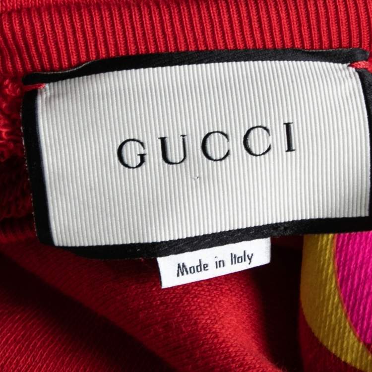 Pre Owned Gucci Red Knit Logo and Sequin Embellished Sweater XS