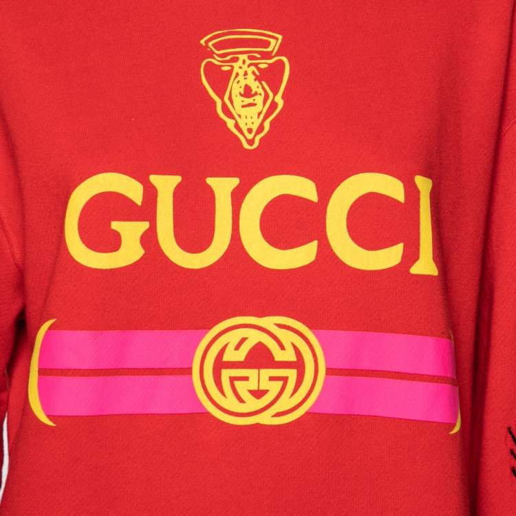 Pre Owned Gucci Red Knit Logo and Sequin Embellished Sweater XS