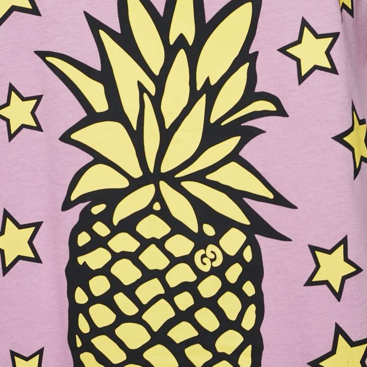 Pre Owned Gucci Pink Pineapple Printed Cotton Crew Neck Short Sleeve Top XS