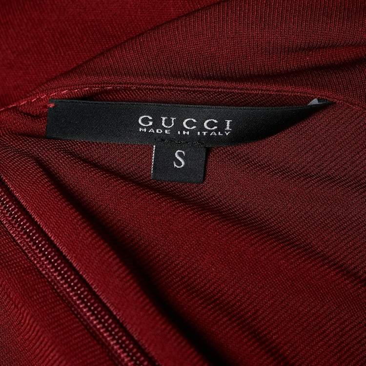 Pre Owned Gucci Crepe Burgundy Bow Waist Detailed Long Sleeve Dress S