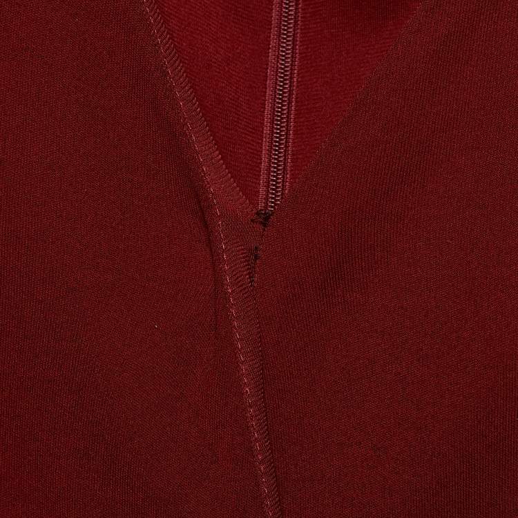 Pre Owned Gucci Crepe Burgundy Bow Waist Detailed Long Sleeve Dress S