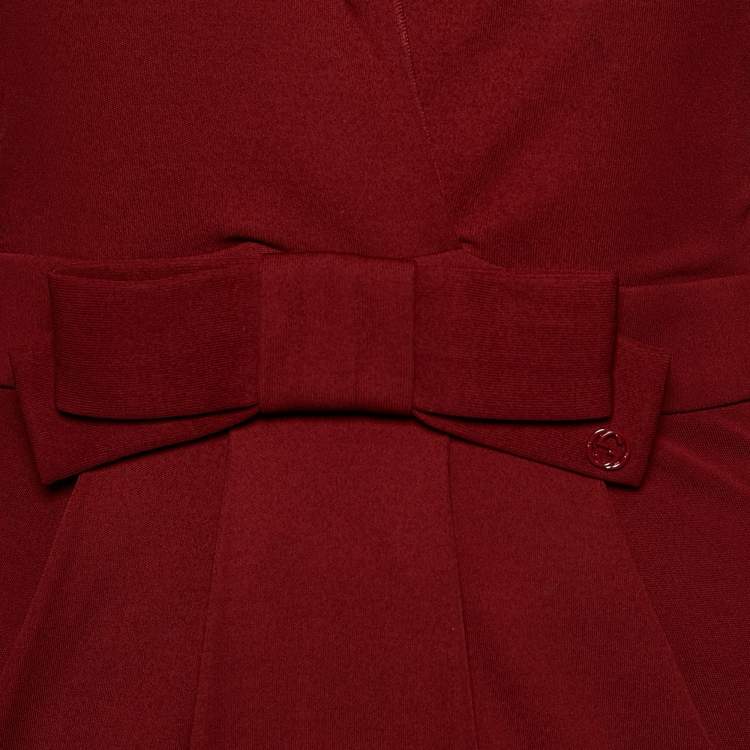 Pre Owned Gucci Crepe Burgundy Bow Waist Detailed Long Sleeve Dress S