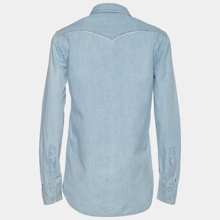 Pre Owned Gucci Light Blue Denim Button Front Shirt S