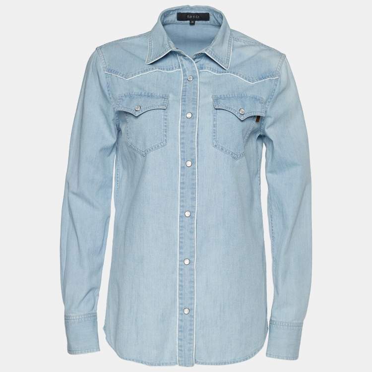 Pre Owned Gucci Light Blue Denim Button Front Shirt S