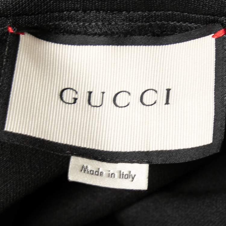 Pre Owned Gucci Black Jersey Web Stripe Trim Floral Appliqued Leggings M