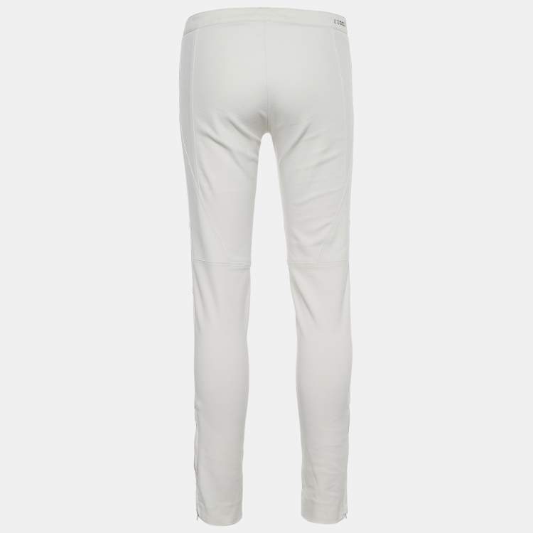 Pre Owned Gucci Off-White Stretch Cotton Paneled Tapered Trousers S