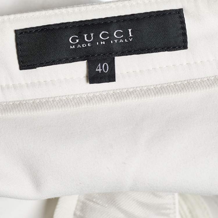 Pre Owned Gucci Off-White Stretch Cotton Paneled Tapered Trousers S