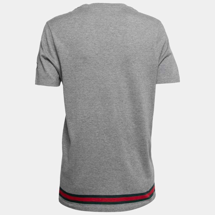 Pre Owned Gucci Grey Cotton Gucci Stripped Crew Neck Top L