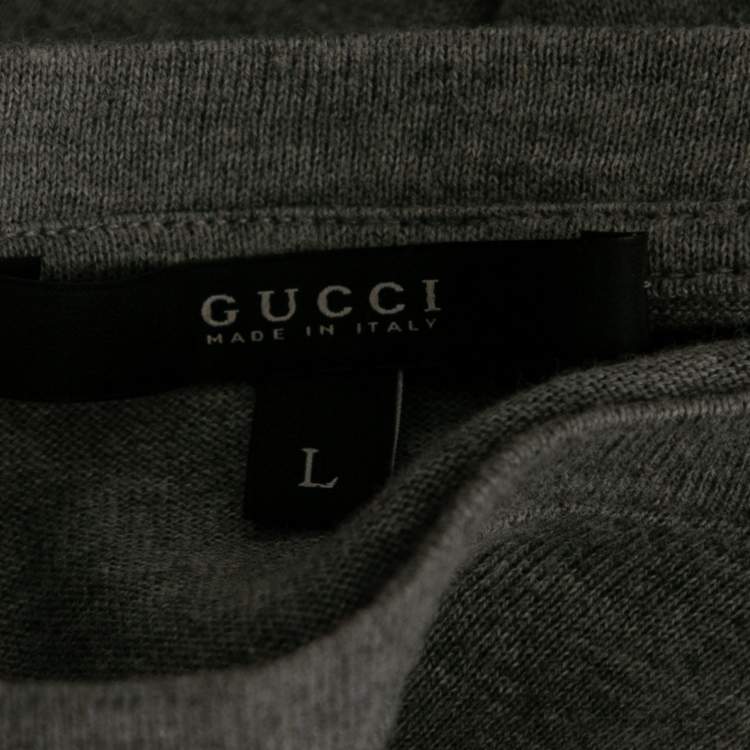 Pre Owned Gucci Grey Cotton Gucci Stripped Crew Neck Top L