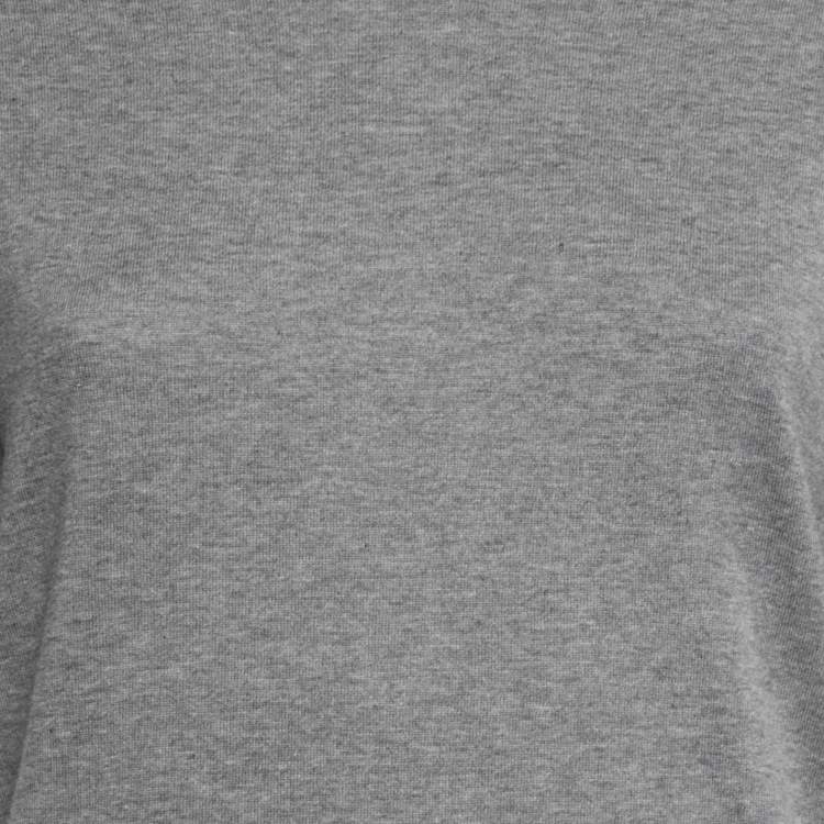 Pre Owned Gucci Grey Cotton Gucci Stripped Crew Neck Top L