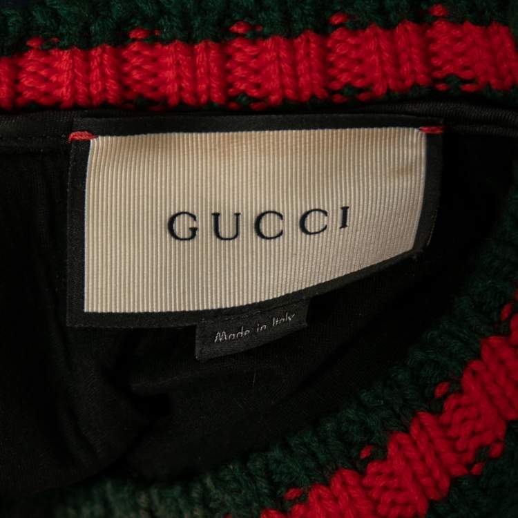 Pre Owned Gucci Navy Blue Knit Crystal Embroidered Dragonfly Patch Sweater XS
