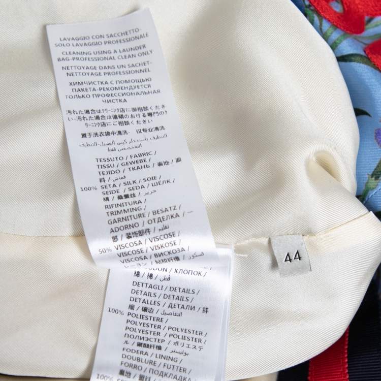 Pre Owned Gucci Blue Floral Printed Silk Ruffle Detail Button Front Jacket M