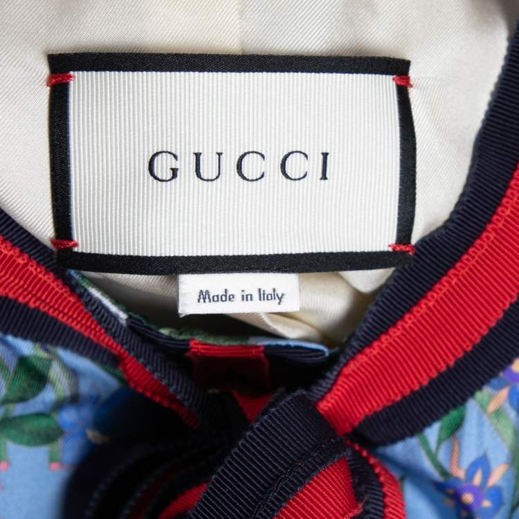 Pre Owned Gucci Blue Floral Printed Silk Ruffle Detail Button Front Jacket M