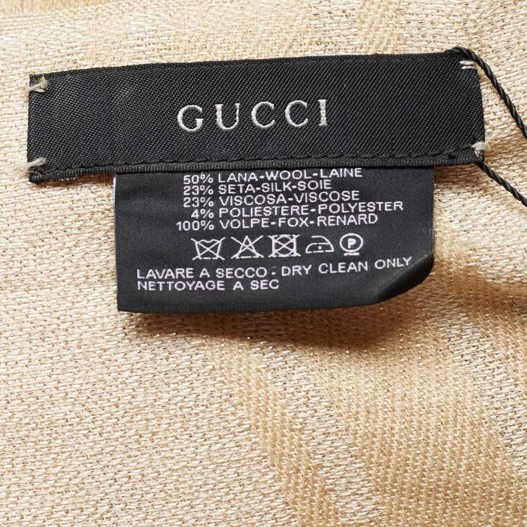 Pre Owned Gucci Beige Lurex GG Fox Fur Collar Poncho (One Size)