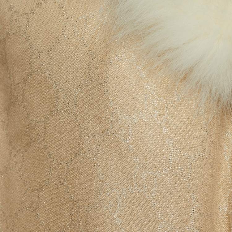 Pre Owned Gucci Beige Lurex GG Fox Fur Collar Poncho (One Size)