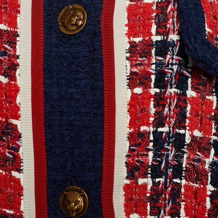 Pre Owned Gucci Red & Blue Tweed Jacket M