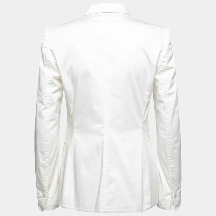 Pre Owned Gucci White Cotton Long Sleeve Blazer M