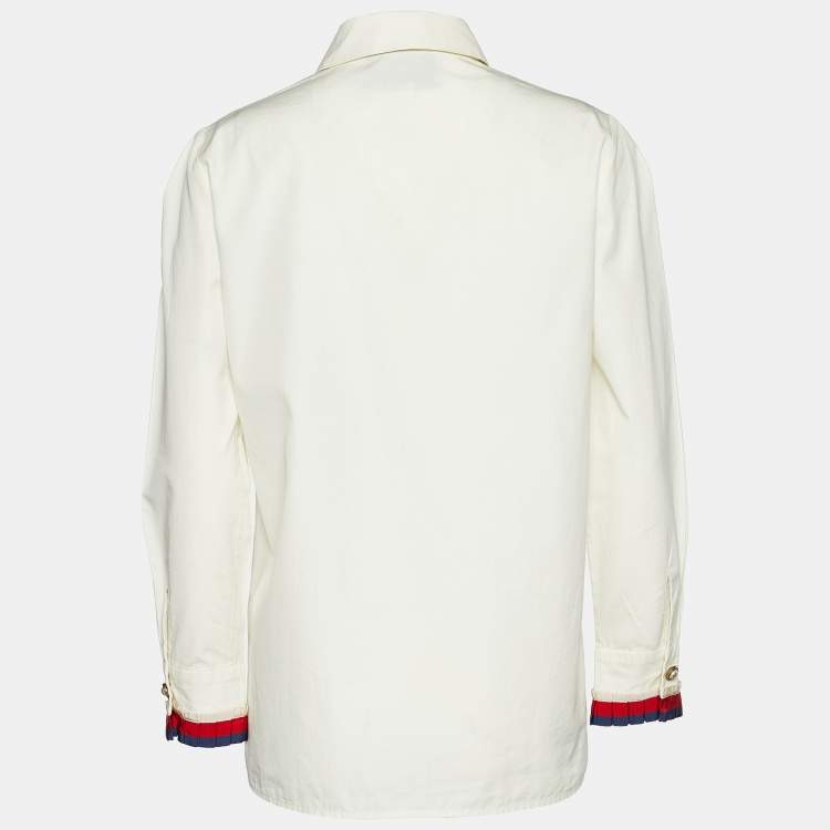 Pre Owned Gucci Off-White Poplin Sylvie Web Trim Shirt M