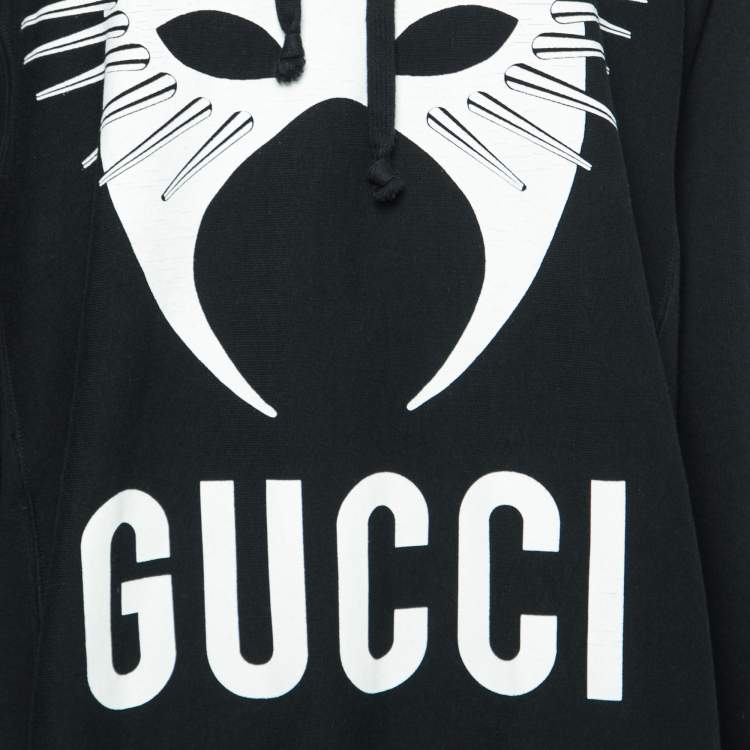 Pre Owned Gucci Black Cotton Printed Manifesto Oversized Hoodie L
