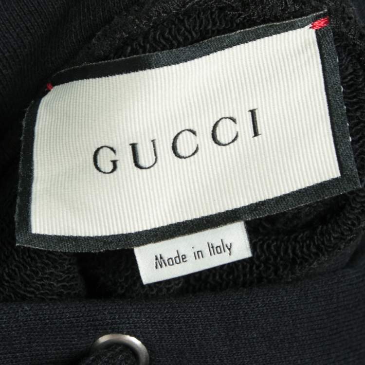Pre Owned Gucci Black Cotton Printed Manifesto Oversized Hoodie L