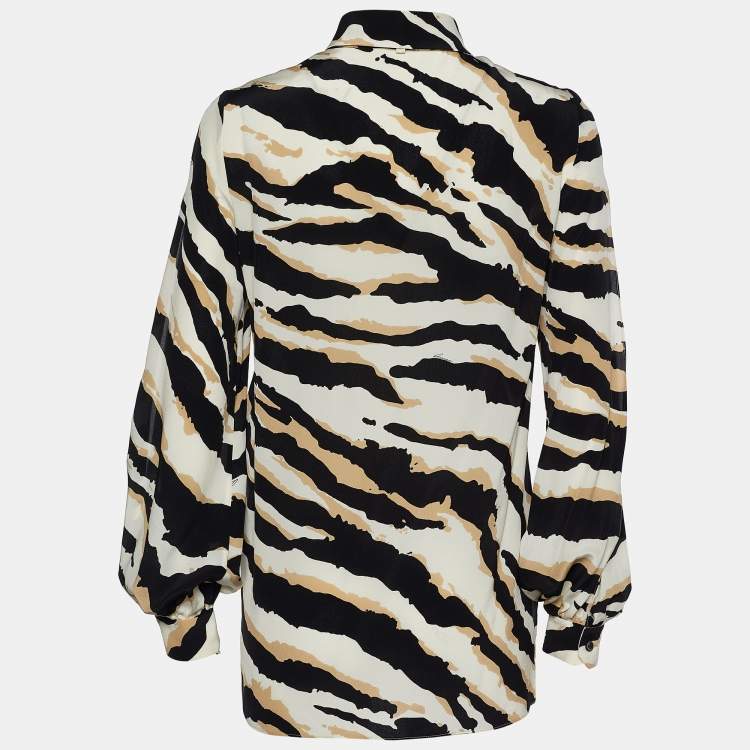 Pre Owned Gucci White and Black Printed Silk Top S