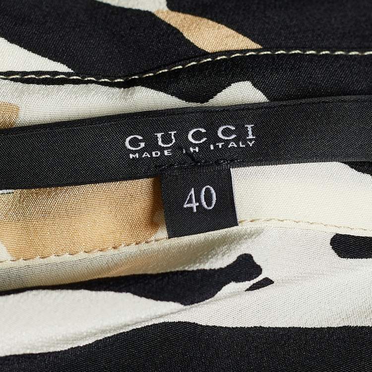 Pre Owned Gucci White and Black Printed Silk Top S