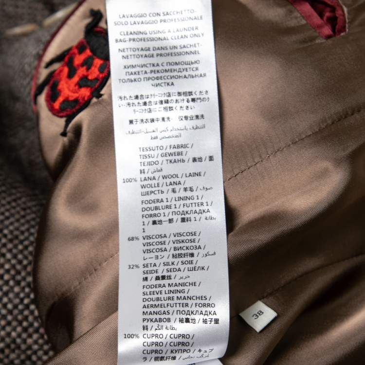 Pre Owned Gucci Brown Wool Floral Sequin Embroidered Embellished Coat S