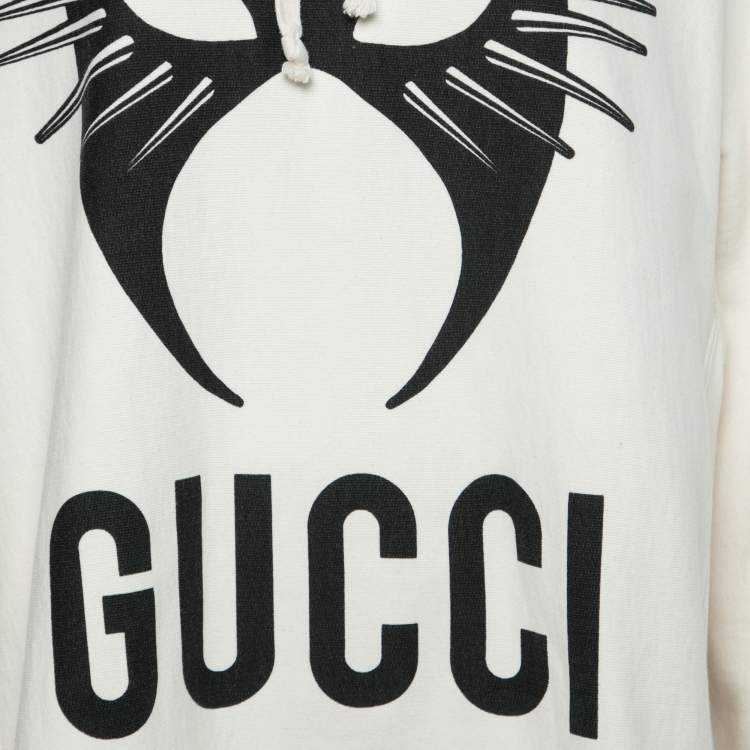 Pre Owned Gucci Cream Cotton Printed Manifesto Oversized Hoodie XXL