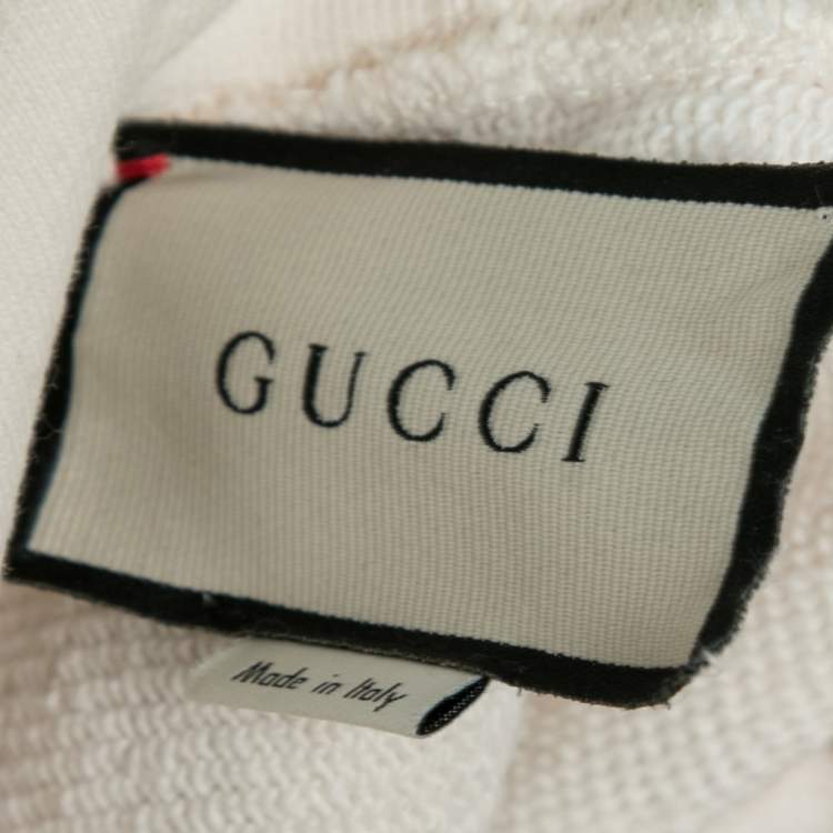 Pre Owned Gucci Cream Cotton Printed Manifesto Oversized Hoodie XXL