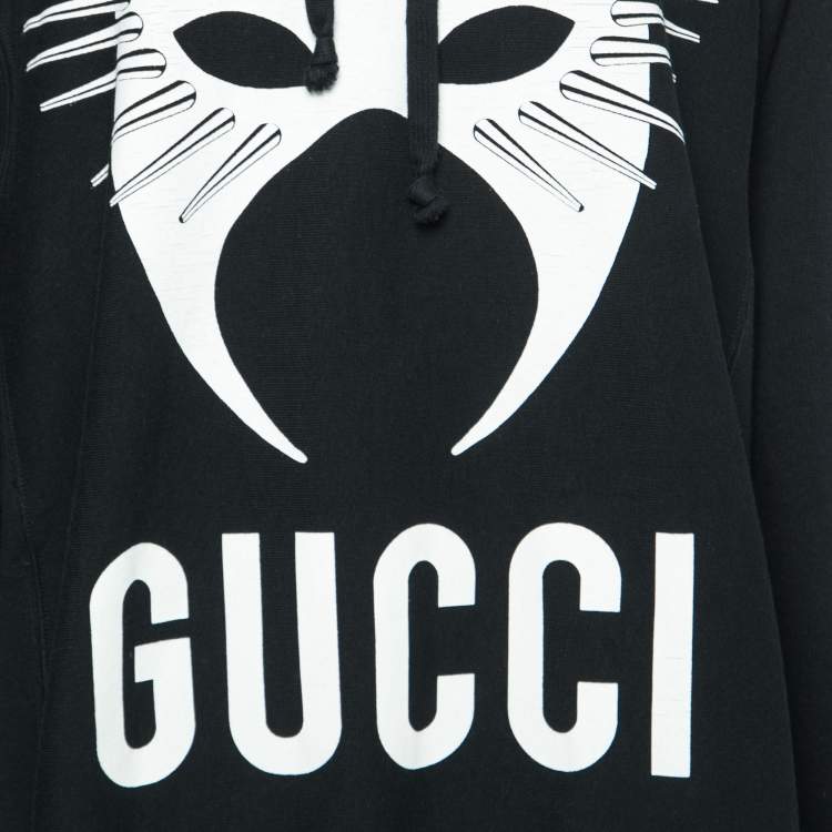 Pre Owned Gucci Black Cotton Printed Manifesto Oversized Hoodie XXL