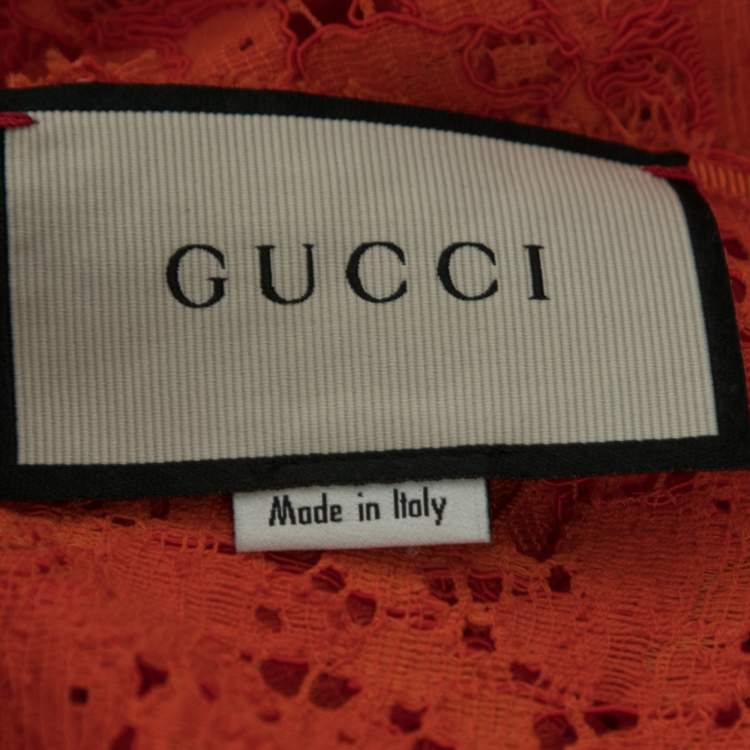 Pre Owned Gucci Orange Floral Lace Sleeveless V-Neck Top M