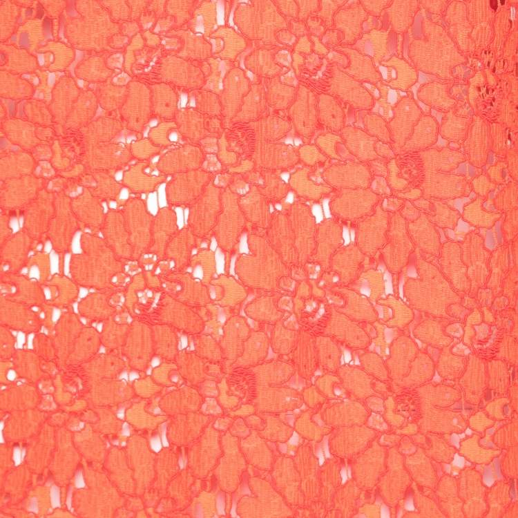 Pre Owned Gucci Orange Floral Lace Sleeveless V-Neck Top M