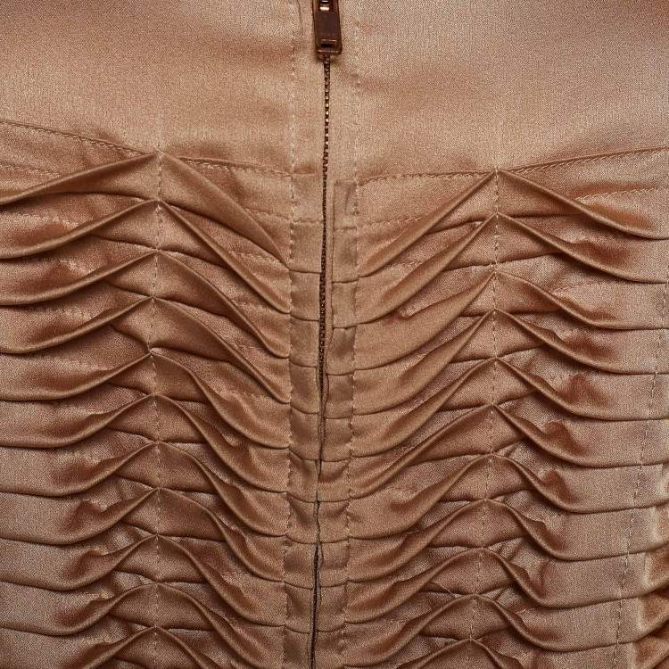 Pre Owned Gucci Copper Silk Pintuck Detail Zip Front Jacket L