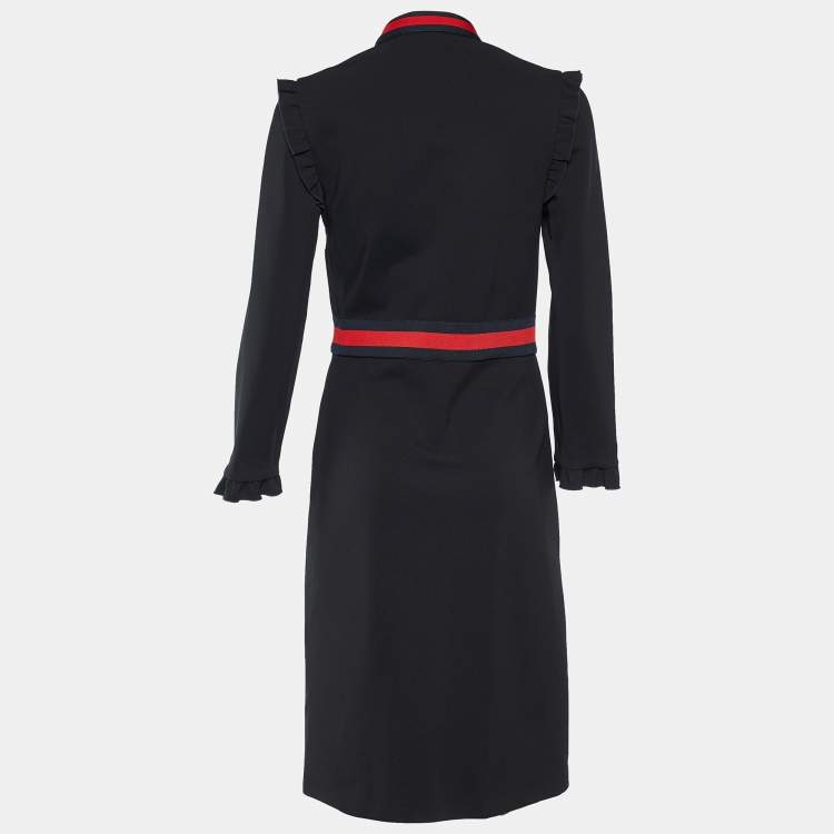 Pre Owned Gucci Black Jersey Web Stripe Detail Dress L