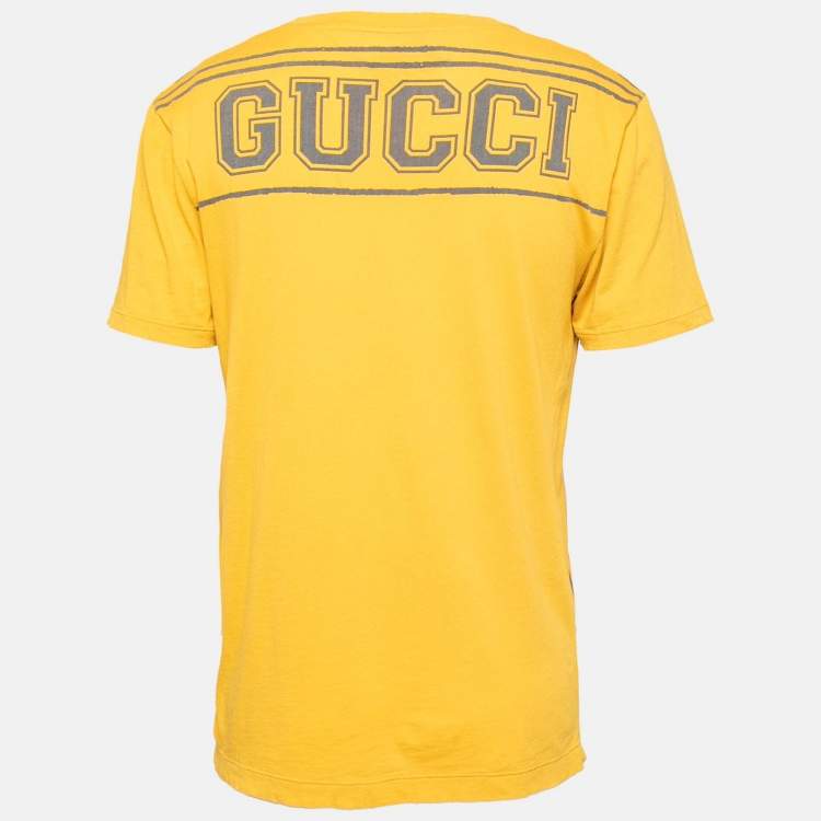 Gucci Yellow Printed Distressed Cotton Short Sleeve T Shirt S Gucci TLC