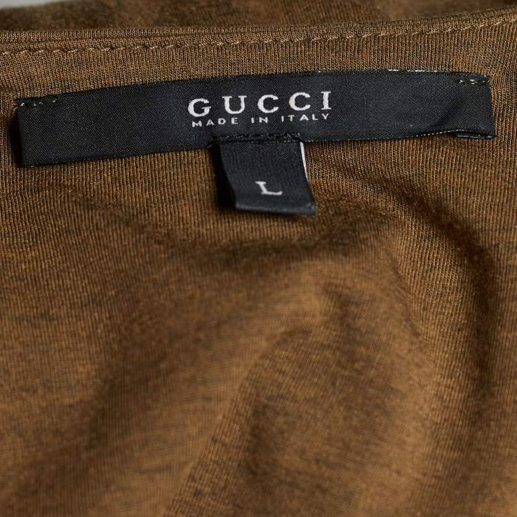 Pre Owned Gucci Brown Mélange Knit Web Stripe V Neck Top L