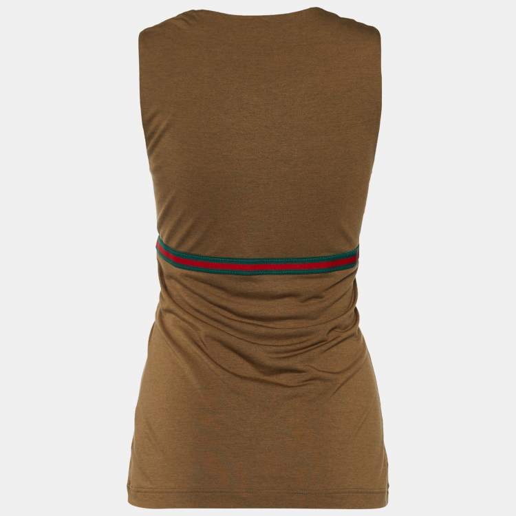 Pre Owned Gucci Brown Mélange Knit Web Stripe V Neck Top L