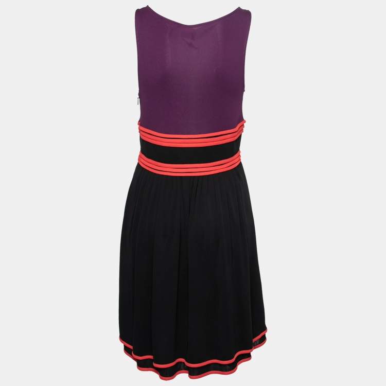 Pre Owned Gucci Black and Purple Knit Plunging Neck Sleeveless Dress M