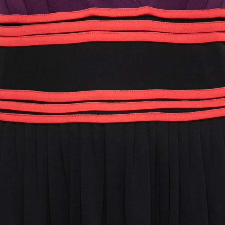 Pre Owned Gucci Black and Purple Knit Plunging Neck Sleeveless Dress M