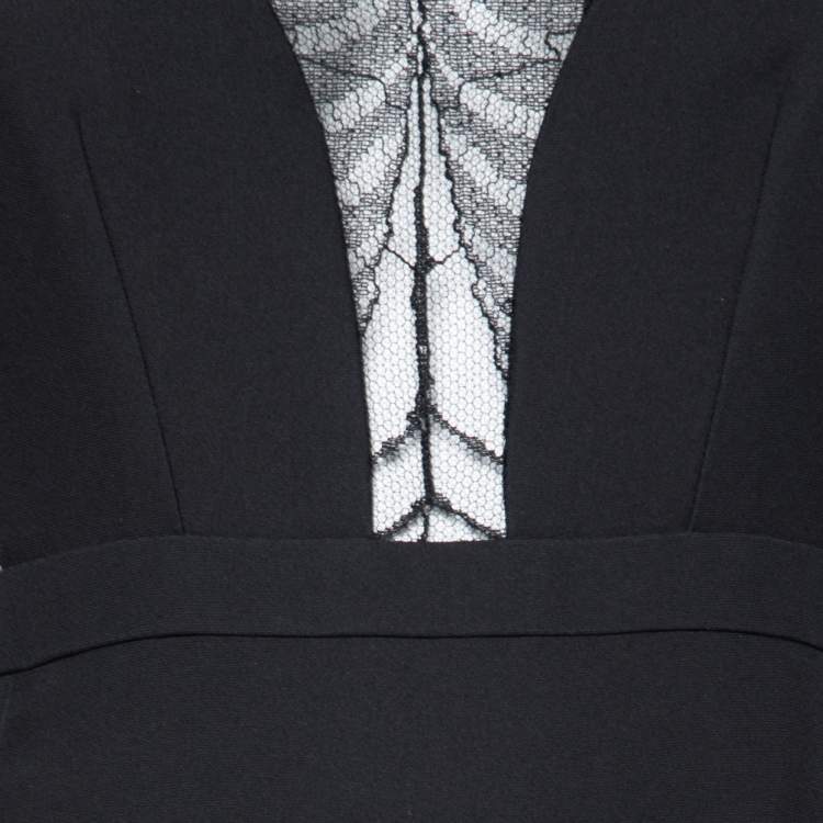 Pre Owned Gucci Black Cady Lace Detail Shift Dress S