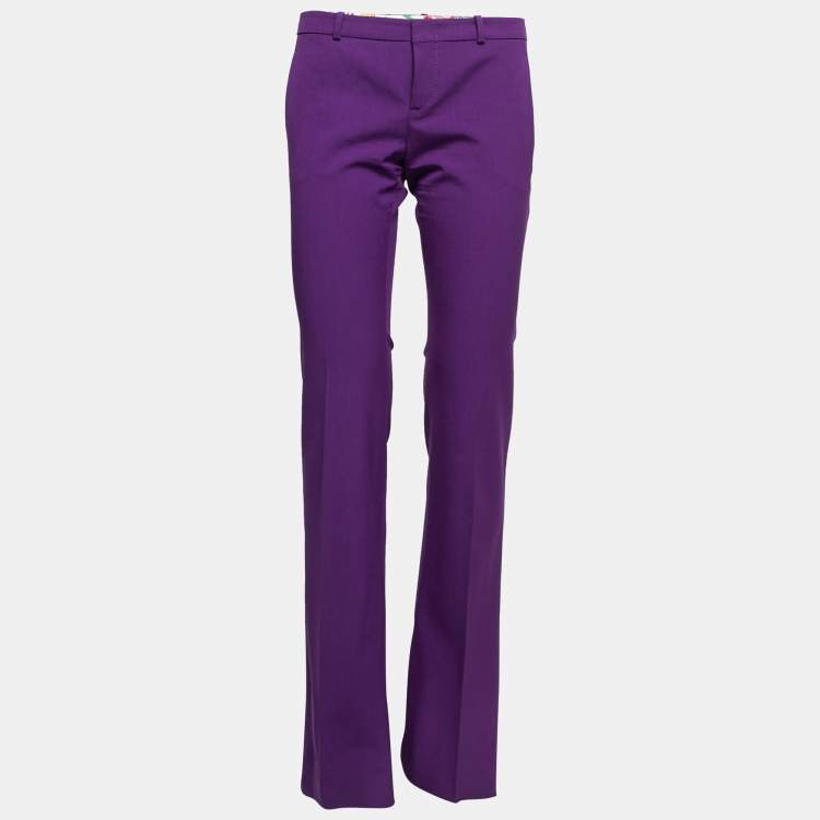 Pre Owned Gucci Purple Wool Flared Hem Trousers S