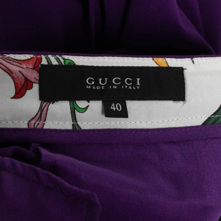 Pre Owned Gucci Purple Wool Flared Hem Trousers S