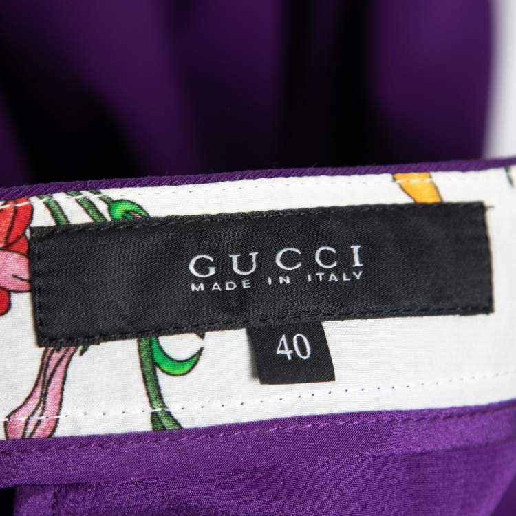 Pre Owned Gucci Purple Wool Flared Hem Trousers S