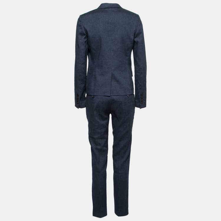 Pre Owned Gucci Navy Blue Linen Pant Suit M 