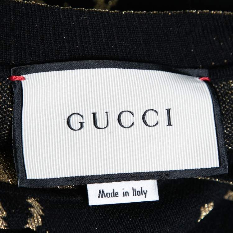 Pre Owned Gucci Black Jacquard Wool Crew Neck Sweater M