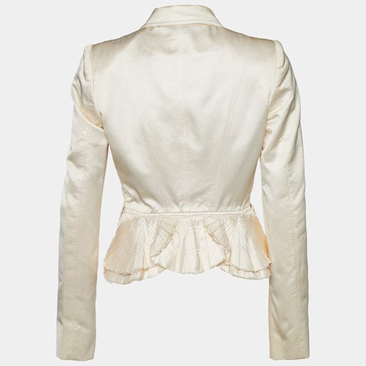 Pre Owned Gucci Cream Cotton & Silk Pleat Detail Blazer S