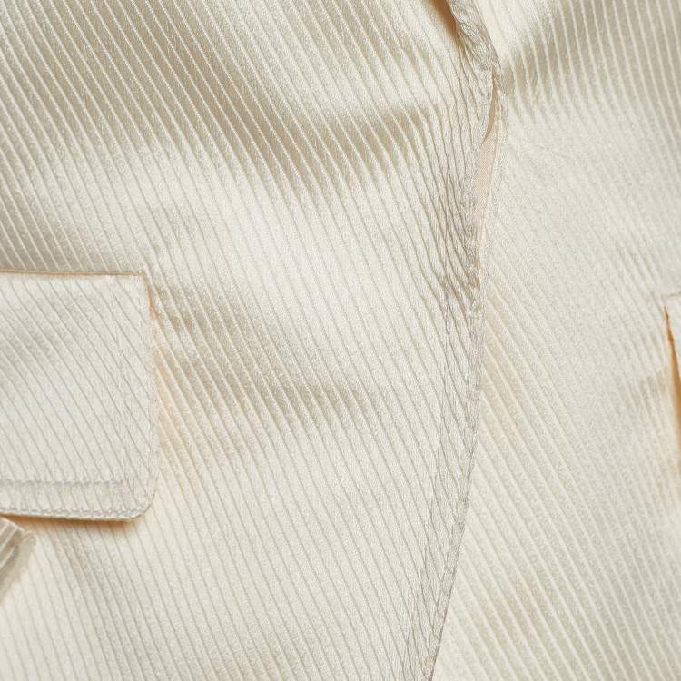 Pre Owned Gucci Cream Cotton & Silk Pleat Detail Blazer S