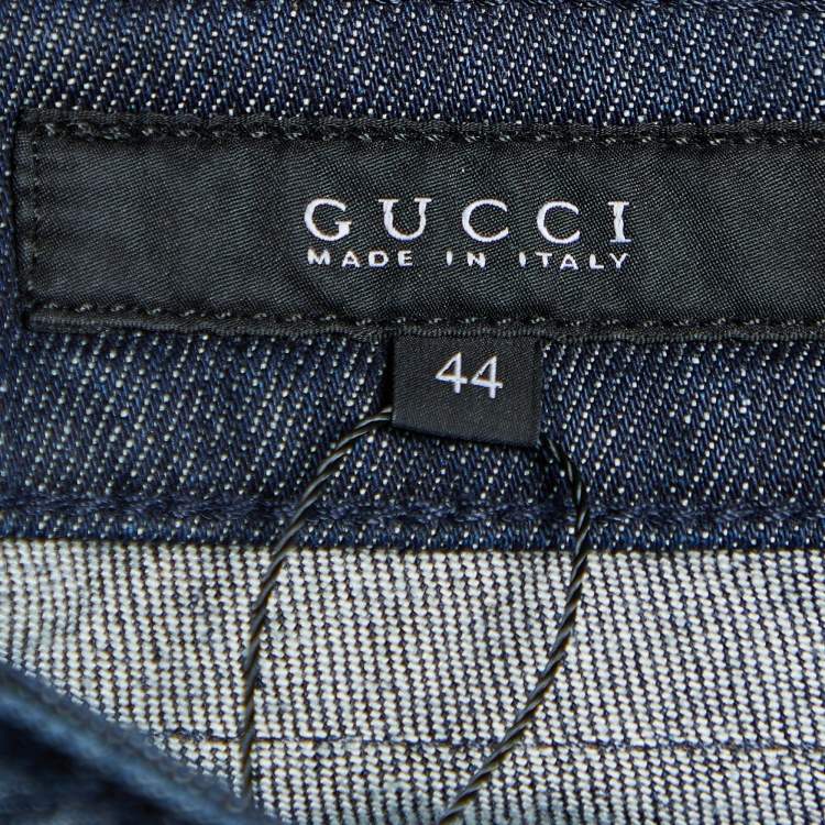 Pre Owned Gucci Dark Blue Houndstooth Print Denim New Leggings Fit Jeans M/Waist - 35.5"